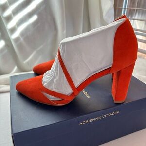 Adrienne Vittadini Womens Nath Suede Heels Size 8.5 in Tomato Red NIB